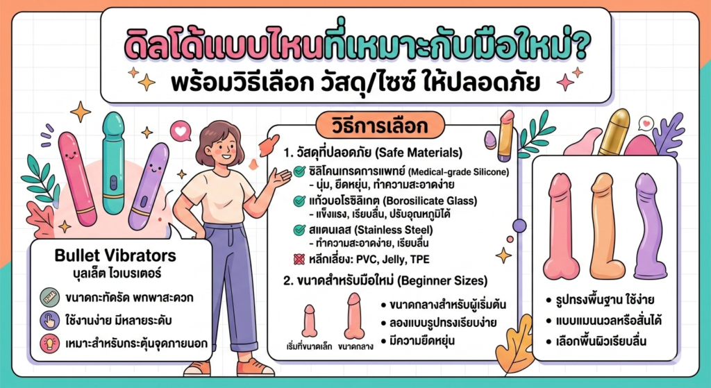 ดิลโด้แบบไหนที่เหมาะกับมือใหม่? เลือกวัสดุ/ไซซ์ยังไงให้ปลอดภัย