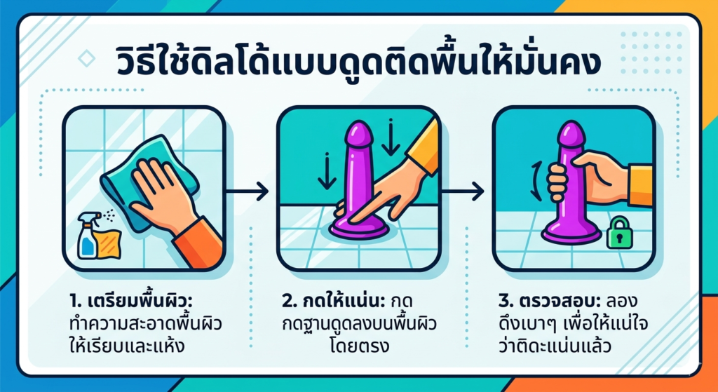 ดิลโด้แบบมีดูดติดพื้น (Suction Cup) ใช้งานยังไงให้มั่นคง