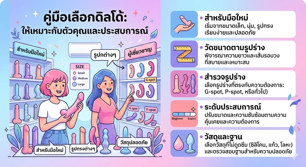 วิธีเลือกดิลโด้ให้เหมาะกับรูปร่างและประสบการณ์ของผู้ใช้